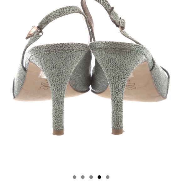 Cynthia Vincent Leather Slingback heels, light green printed - Picture 5 of 12